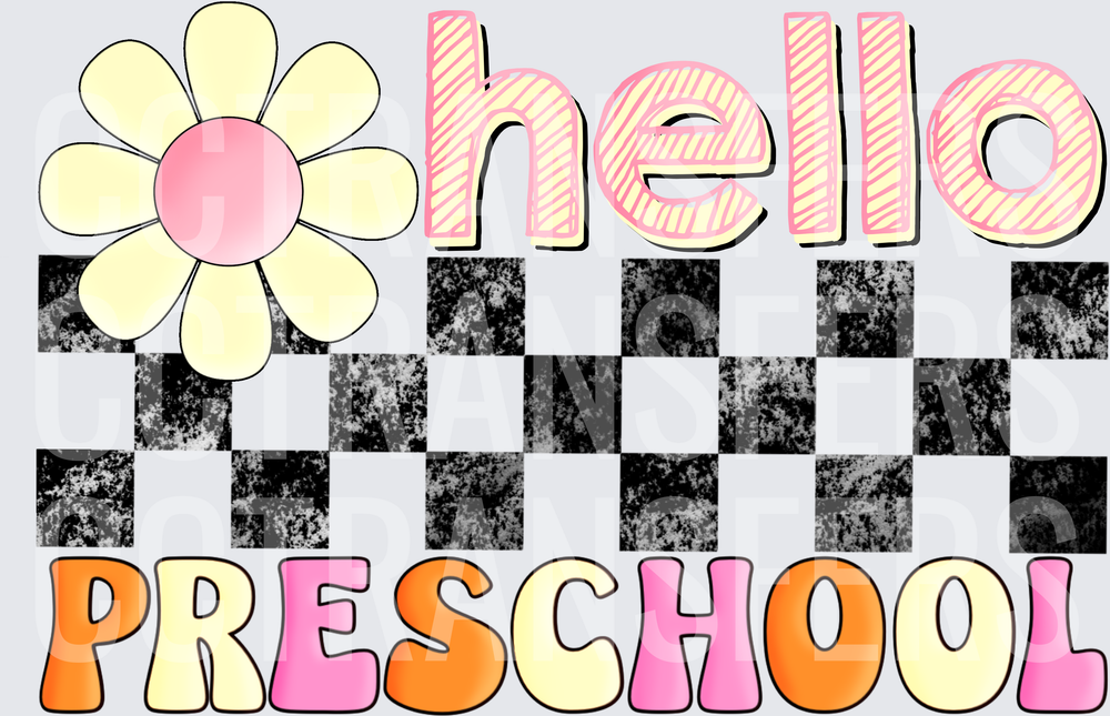 Hello Preschool Retro Checkered Daisy Back to School (DTF)