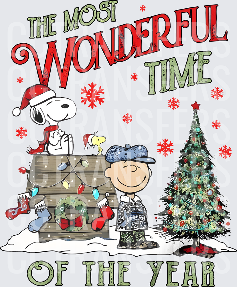 The Most Wonderful Time Of The Year Holiday Cartoon Dog Boy Christmas (DTF)