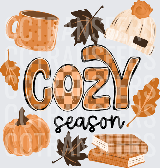 Cozy Season Fall Checkered Pumpkin Leaves Beanie Mug (DTF)
