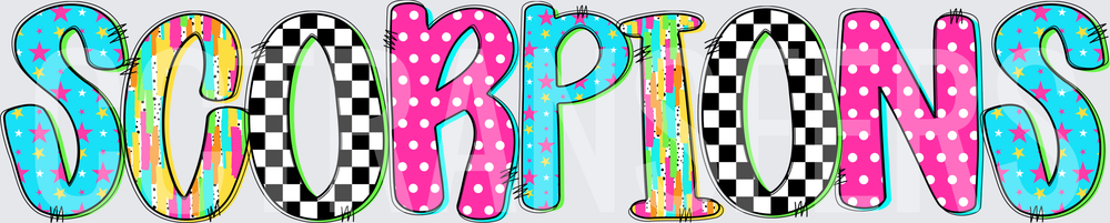 Scorpions Bold Mixed Pattern Funky Lettering DTF
