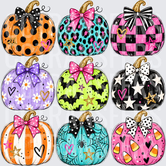 Groovy Halloween Pumpkin Bundle Bows and Patterns (DTF)