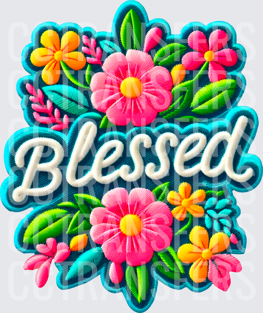 Blessed Embroidery Floral Patch Design (DTF)
