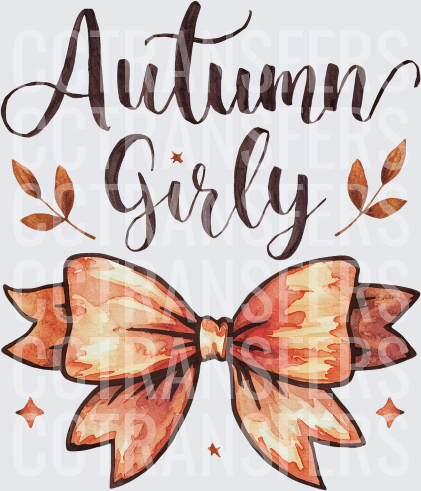 Autumn Girly Watercolor Bow with Fall Leaves (DTF)
