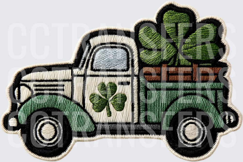 Embroidered Vintage Truck Shamrock St Patricks Day (DTF)