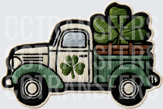 Embroidered Vintage Truck Shamrock St Patricks Day (DTF)