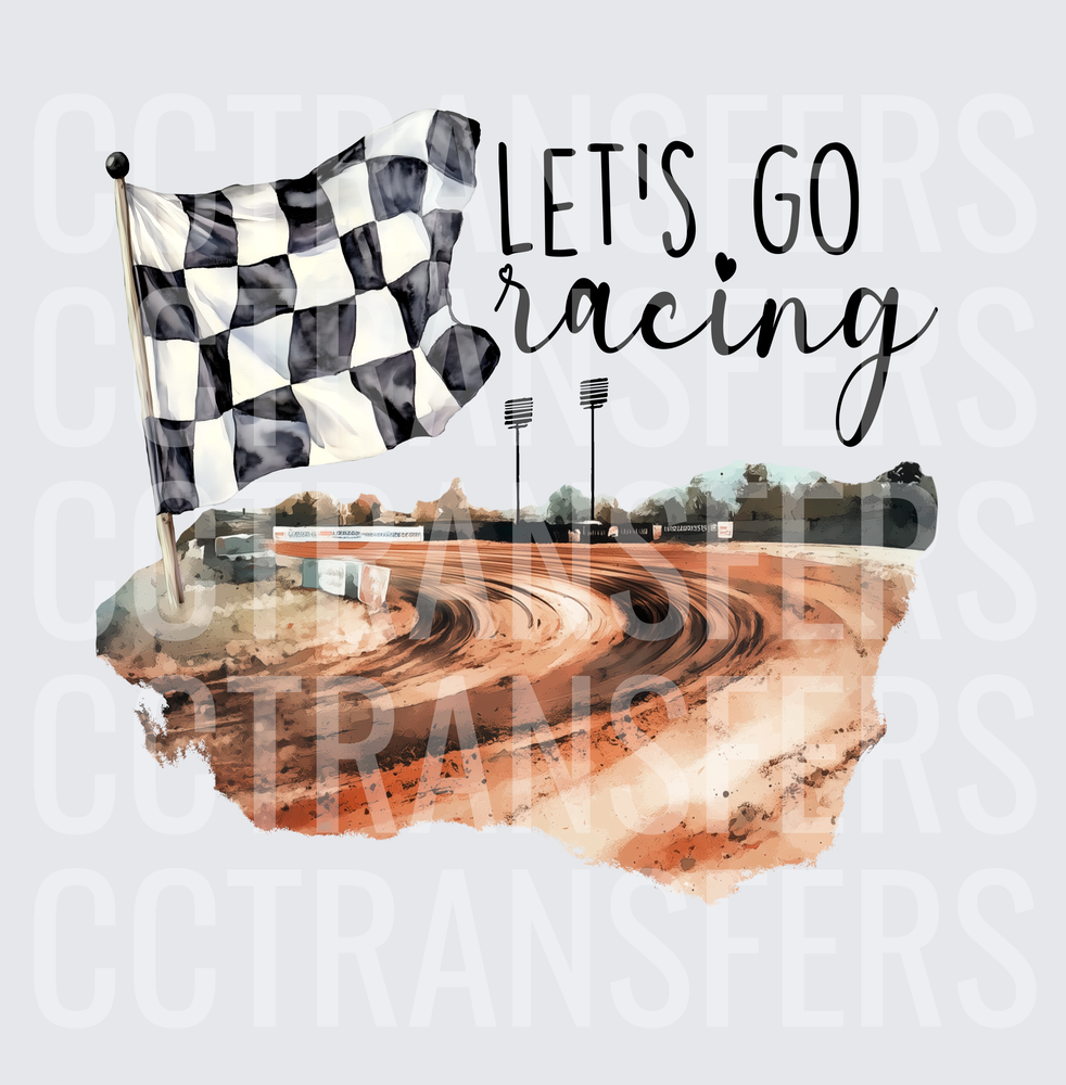 Let's Go Racing Checkered Flag Dirt Track Watercolor (DTF)