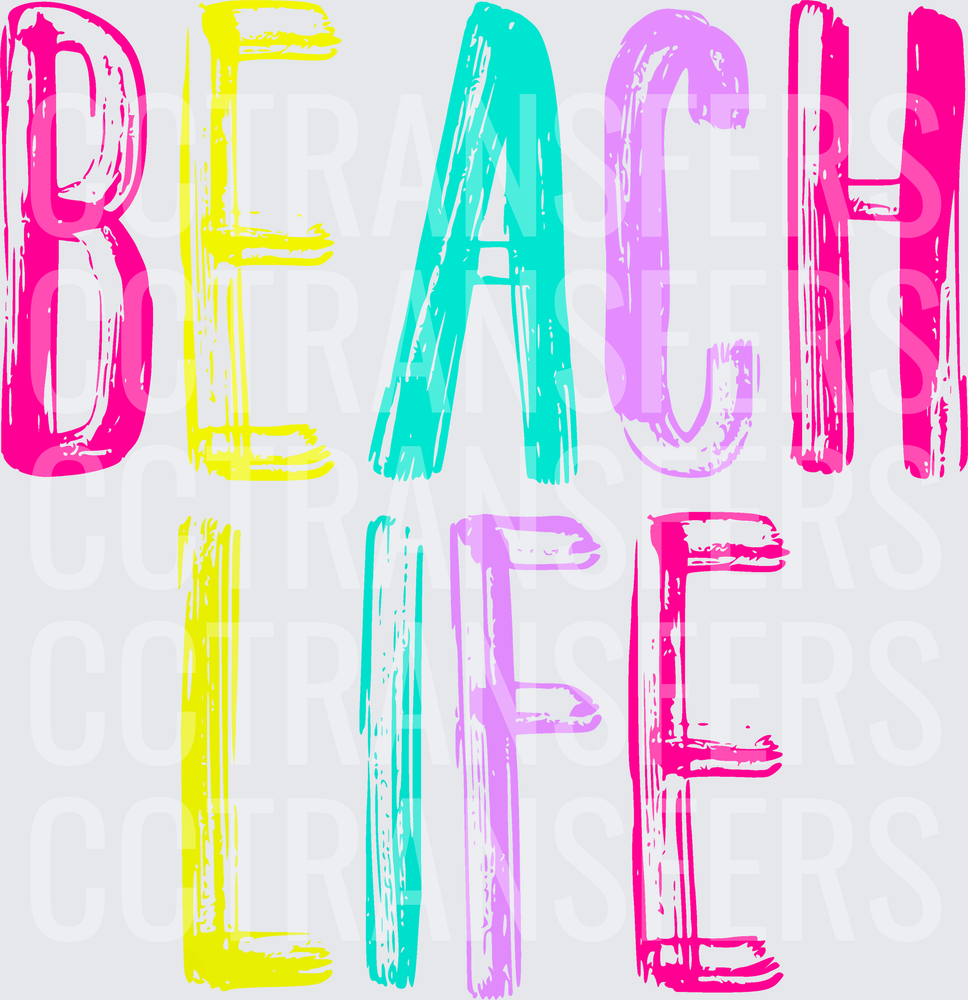 Beach Life Colorful Brushstroke Bold Text (DTF)