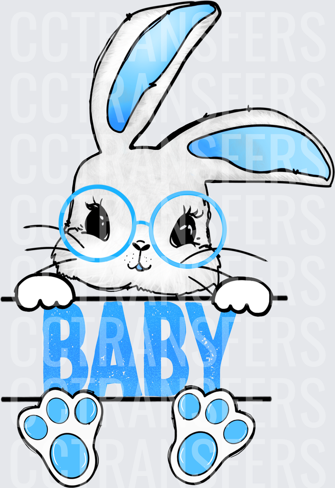 Cute Baby Bunny Blue Glasses Peeking BABY (DTF)