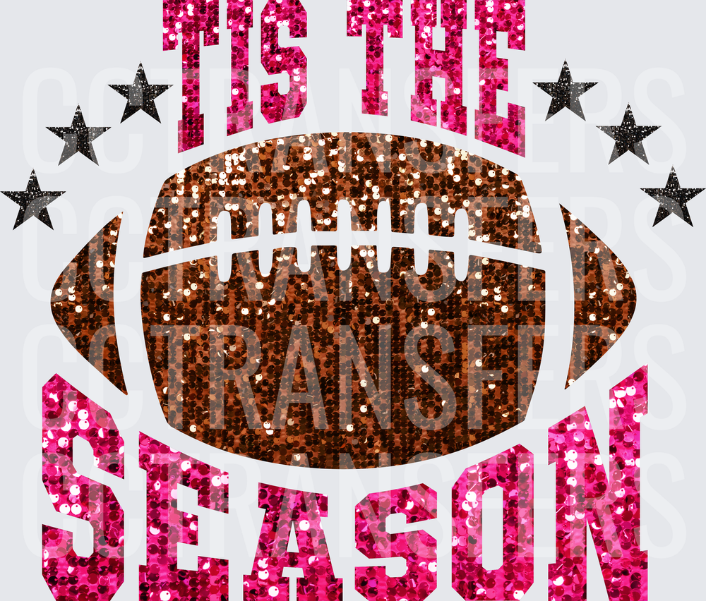 Tis The Season Glitter Football Stars Pink Sequin (DTF)