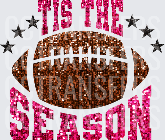 Tis The Season Glitter Football Stars Pink Sequin (DTF)