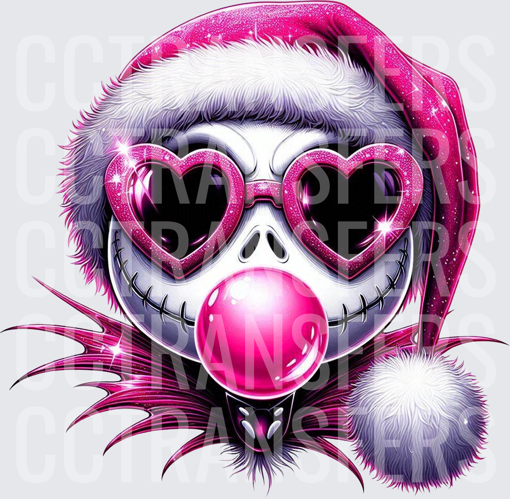 Glam Skull Santa Pink Heart Shades Bubblegum (DTF)