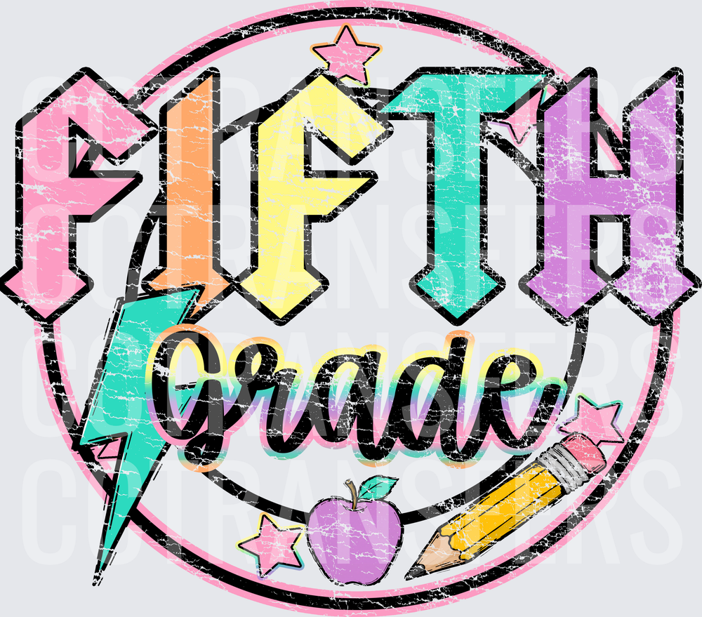 Fifth Grade Pastel Retro Lightning Bolt Apple Pencil (DTF)