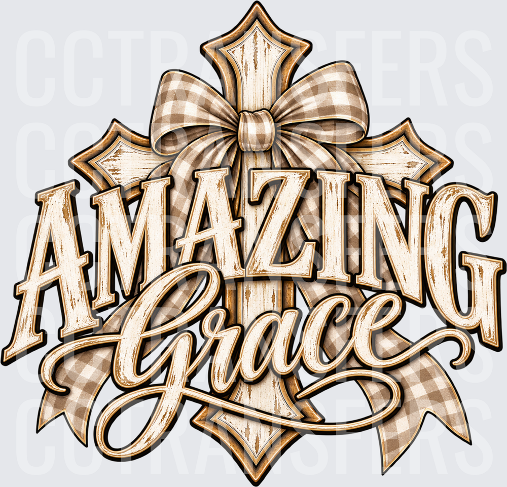 Amazing Grace Cross Buffalo Plaid Bow (DTF)