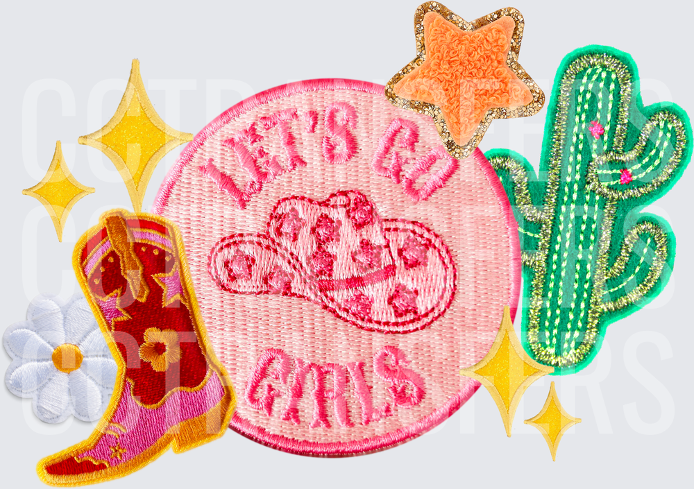 Let's Go Girls Western Patch Collage Cowboy Boot Cactus (DTF)
