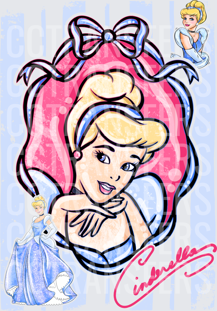 Blonde Princess Blue Gown Pink Bow Portrait Trio (DTF)