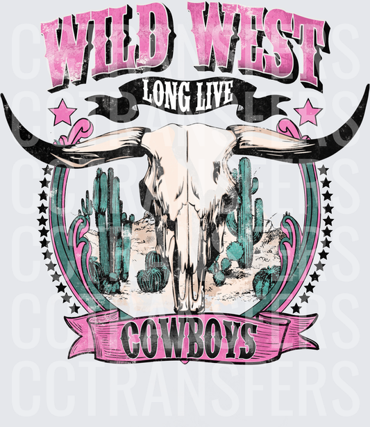 Wild West Long Live Cowboys Bull Skull Desert Cactus (DTF)