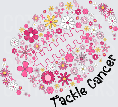 Tackle Cancer Floral Pink Ribbon Awareness Design (DTF)
