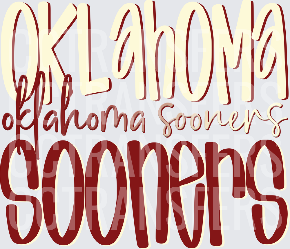 Oklahoma Sooners Layered Mixed Font Word Stack (DTF)