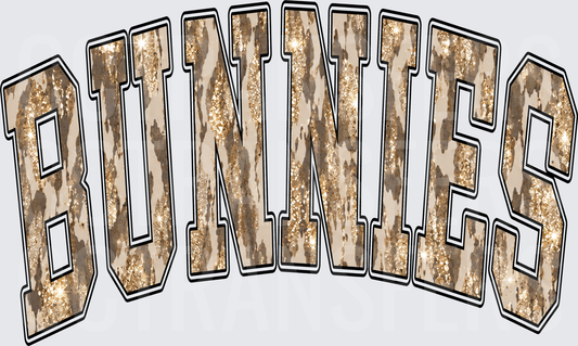 Bunnies Arched Varsity Letters Glitter Cow Print (DTF)