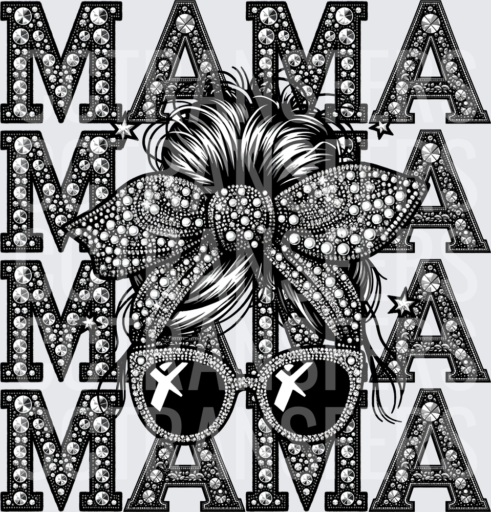 Rhinestone MAMA Messy Bun Sunglasses Bow Diamond Letters (DTF)