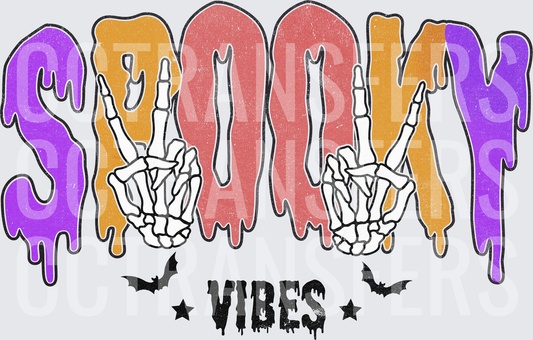 Spooky Vibes Dripping Letters Skeleton Hands Halloween (DTF)
