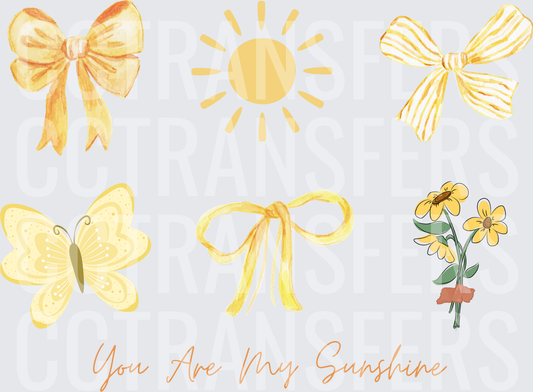 You Are My Sunshine Yellow Bows Butterfly Sun Flowers (DTF)