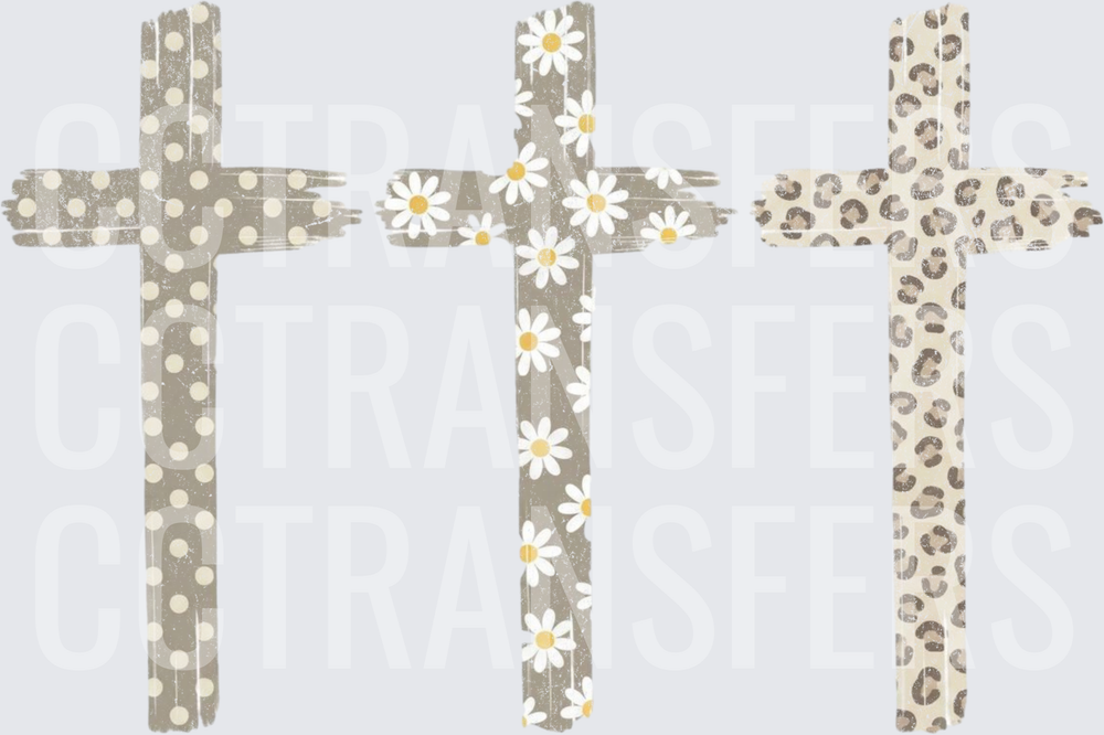 Three Patterned Crosses Polka Dot Daisy Leopard (DTF)