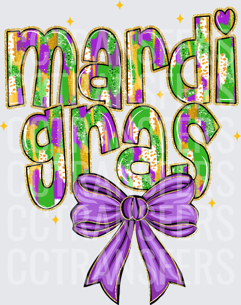Mardi Gras Purple Green Gold Glitter Bow Coquette (DTF)
