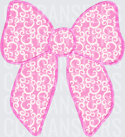 Hot Pink Lace Swirl Cheer Bow (DTF)