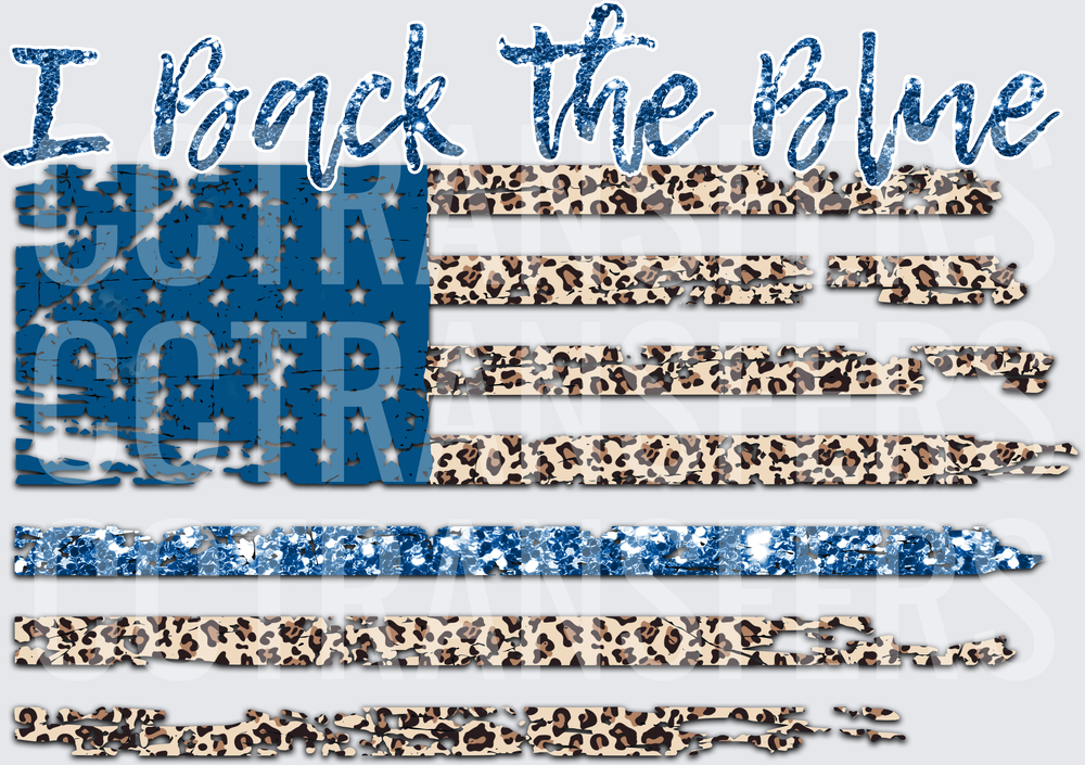 I Back the Blue Leopard Print Distressed Flag (DTF)