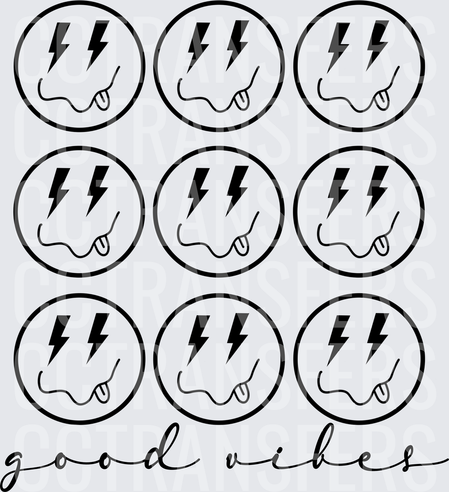 Good Vibes Lightning Bolt Smiley Face Grid (DTF)