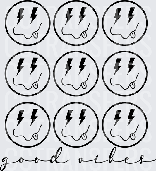 Good Vibes Lightning Bolt Smiley Face Grid (DTF)