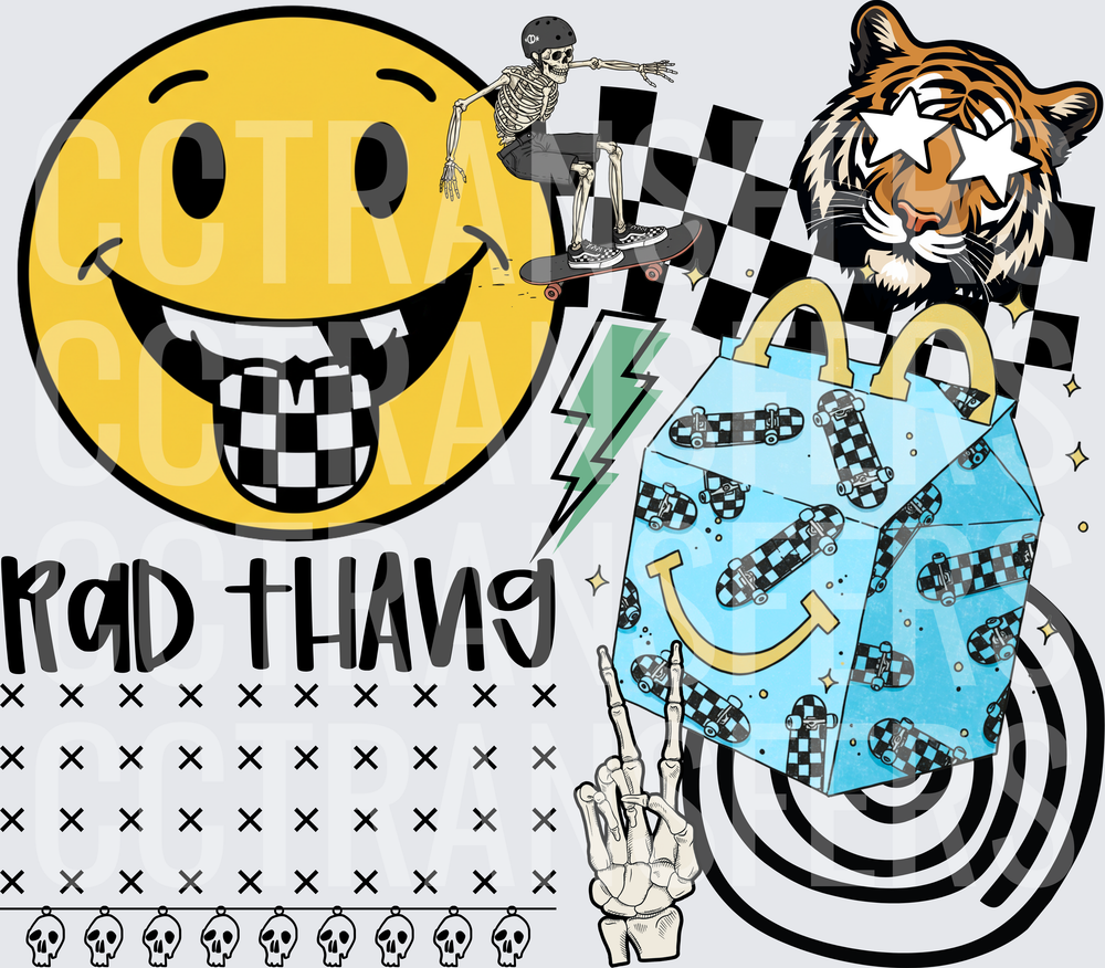 Rad Thang Smiley Skater Skeleton Tiger Checkered (DTF)