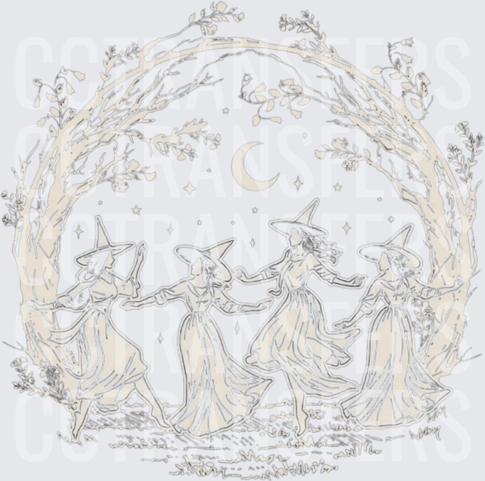 Witches Dancing Under Crescent Moon Floral Arch (DTF)