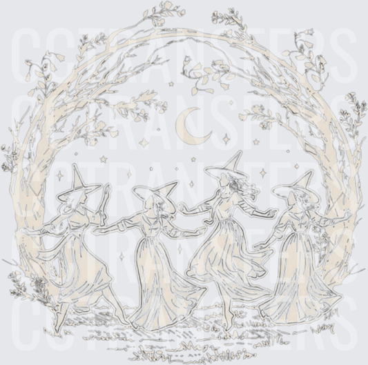 Witches Dancing Under Crescent Moon Floral Arch (DTF)