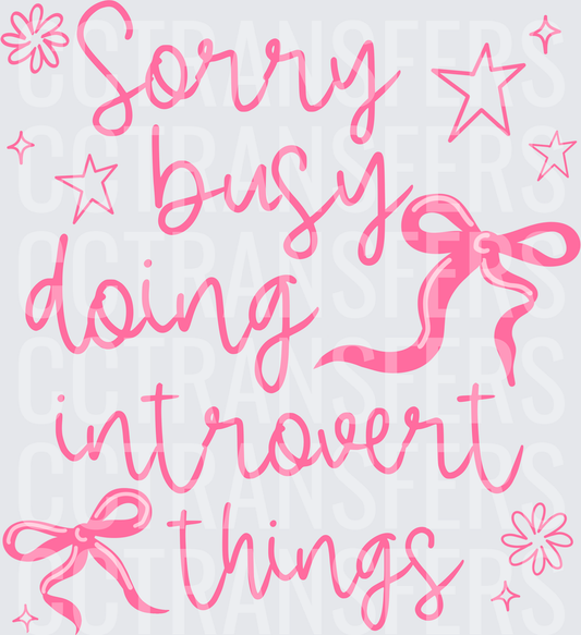 Sorry Busy Doing Introvert Things Pink Bow Script (DTF)