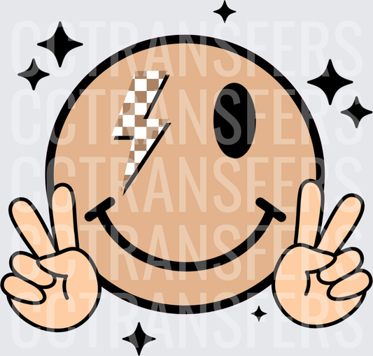Retro Smiley Face Checkered Lightning Bolt Peace Signs (DTF)