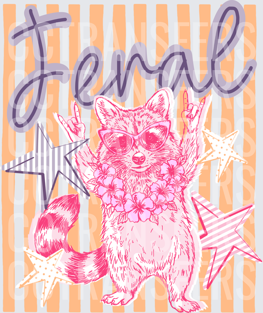 Feral Raccoon Sunglasses Floral Lei Rock Hands Stars (DTF)