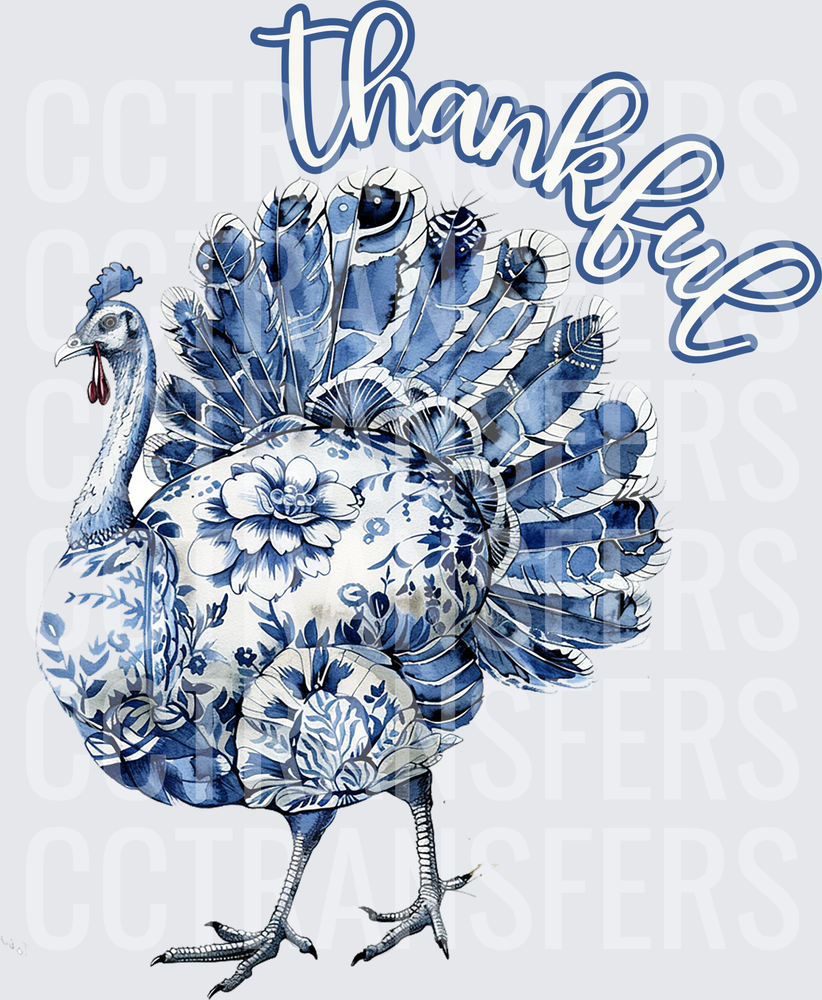 Thankful Blue Delft Floral Turkey (DTF)