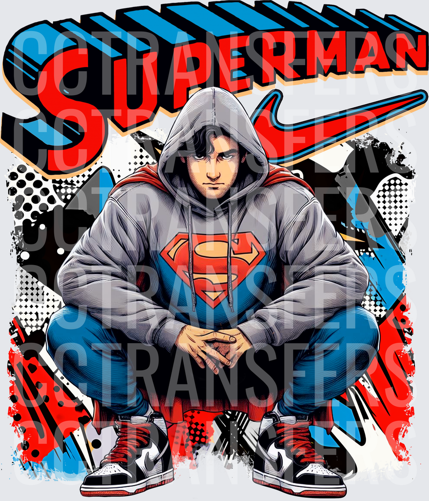Streetwear Hoodie Squatting Hero Comic Style (DTF)
