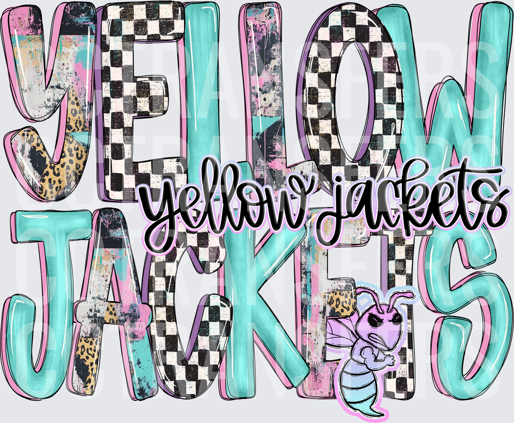 Yellow Jackets Checkered Leopard Teal Mascot Bee (DTF)