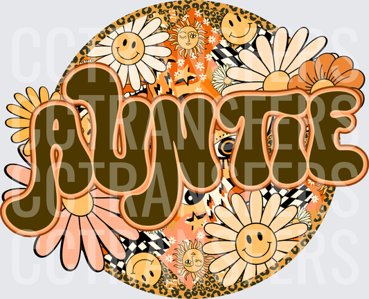 Retro Groovy Auntie Floral Smiley Sun Leopard (DTF)