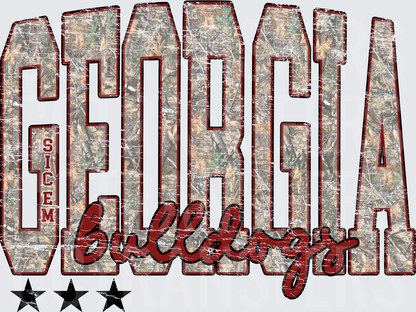 Georgia Bulldogs Camo Distressed Script Stars (DTF)