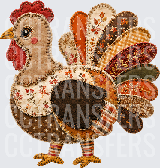 Patchwork Quilt Style Thanksgiving Turkey Folk Art (DTF)