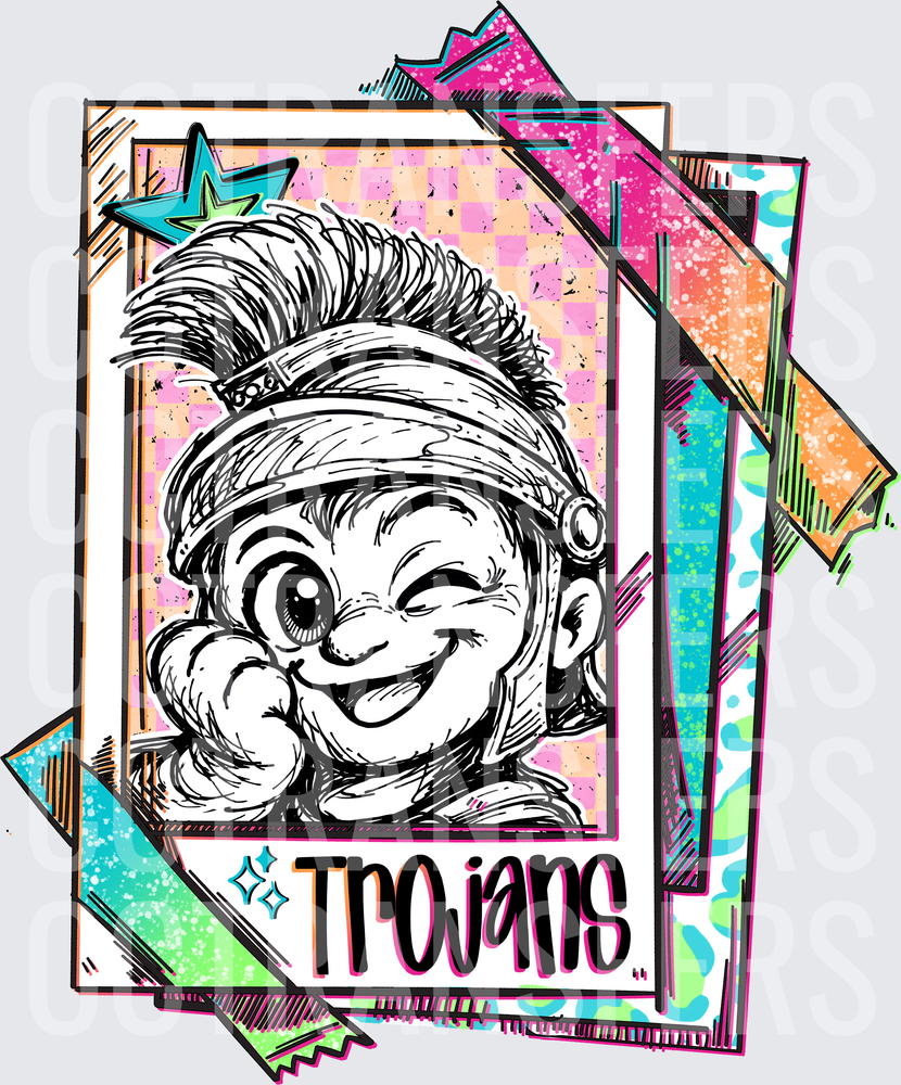 Trojans Mascot Retro Trading Card Colorful Pop Art (DTF)