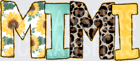 Mimi Sunflower Leopard Mixed Pattern Letters (DTF)