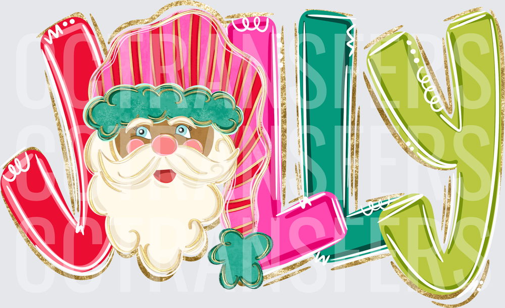 Jolly Santa Claus Colorful Bold Christmas Word Art (DTF)