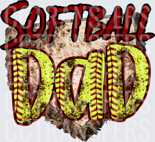 Softball Dad Yellow Lace Letters Home Plate Heart (DTF)