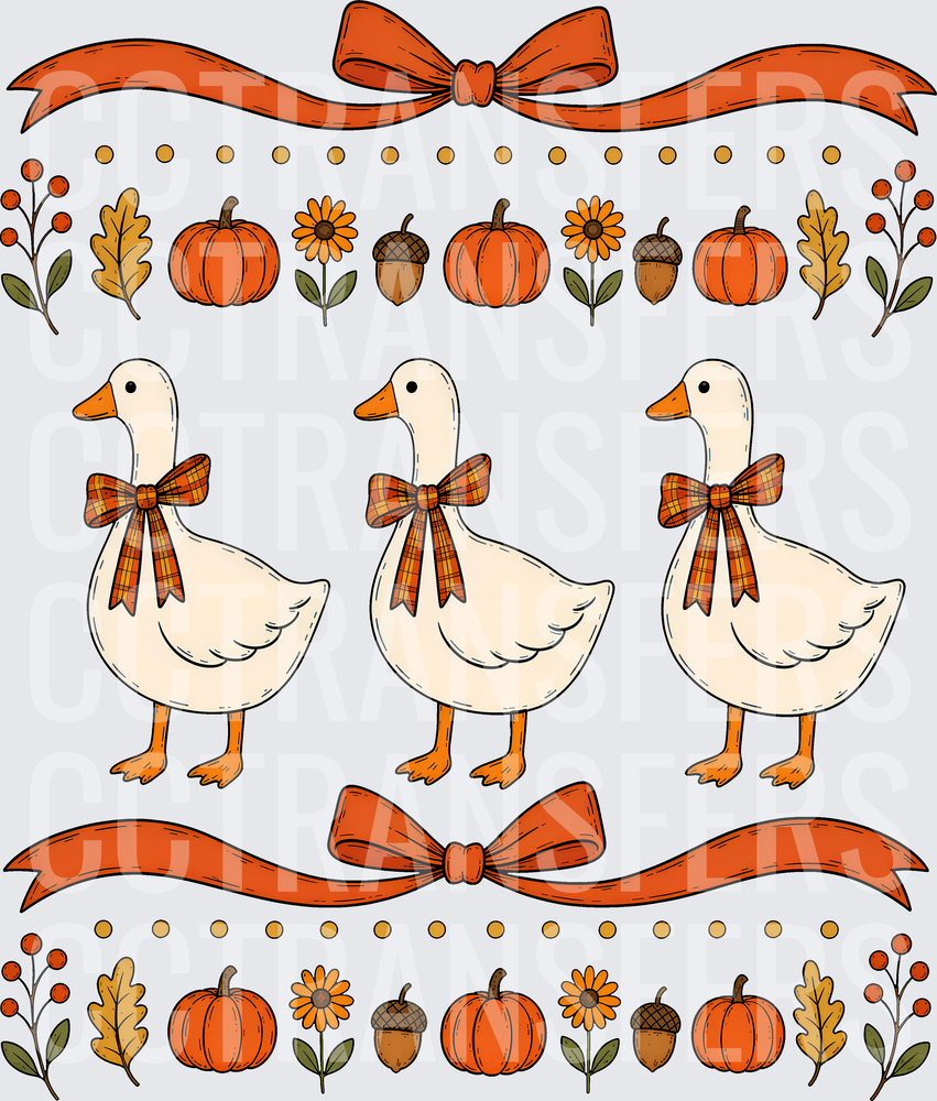 Trio of Fall Geese with Plaid Bows Autumn Border (DTF)
