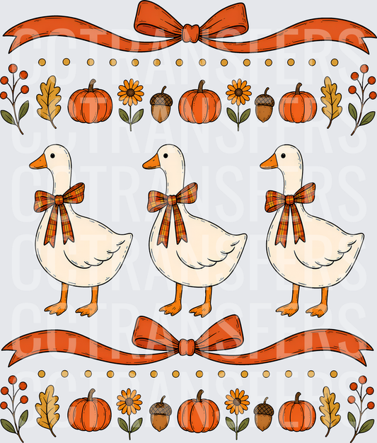 Trio of Fall Geese with Plaid Bows Autumn Border (DTF)